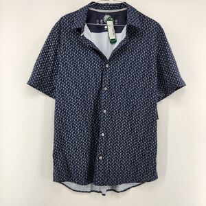 Flag & Anthem Men's Medium Navy Elston Short Sleeve Leaf Print Journey Shirt NWT